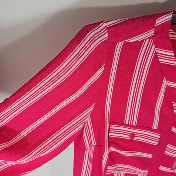 {Studio Works} Womens Pink Striped Roll Tab Long Sleeve Blouse - Size Medium - Picture 5 of 9